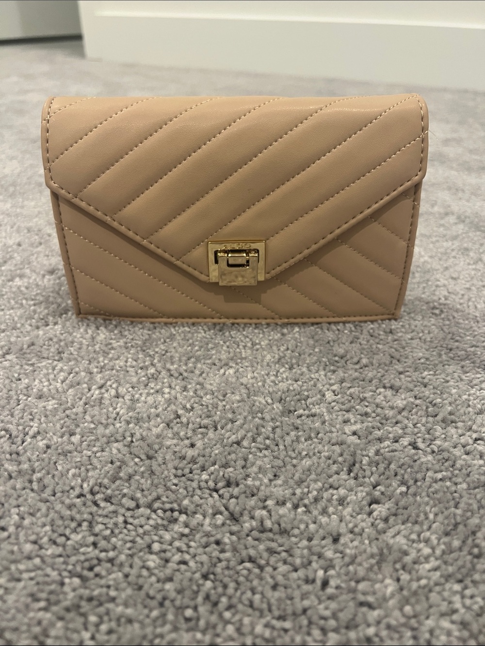 Aldo Quilted Envelope Clutch in Beige with Gold Hardware